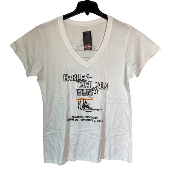 Harley-Davidson Size L 115th Anniversary Womens V-Neck T-Shirt NWT - Picture 1 of 3